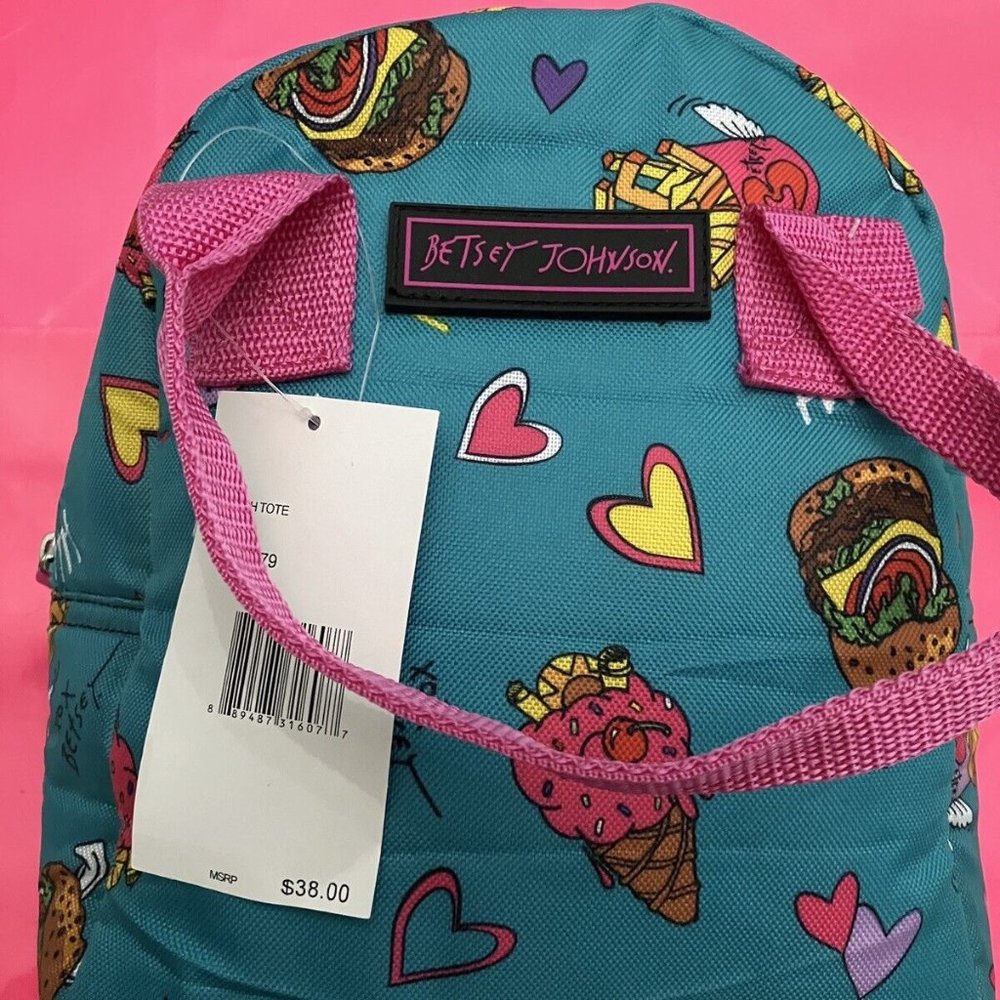 NWT Betsey Johnson Hangry Lunch Tote Nom Nom Ice Cream Hamburgers French Fries